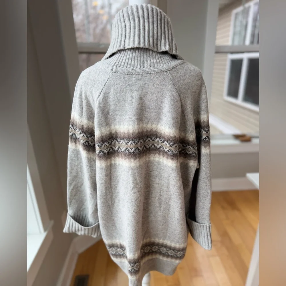 GAP Cream and Brown Cowl Neck Fair Isle Sweater - Picture 3 of 14